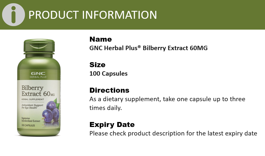 GNC Herbal Plus Bilberry Extract 60 Mg 100 Capsules