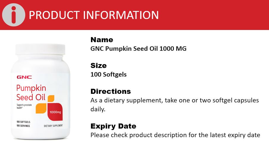GNC Pumpkin Seed Oil 1000 Mg 100 Softgels