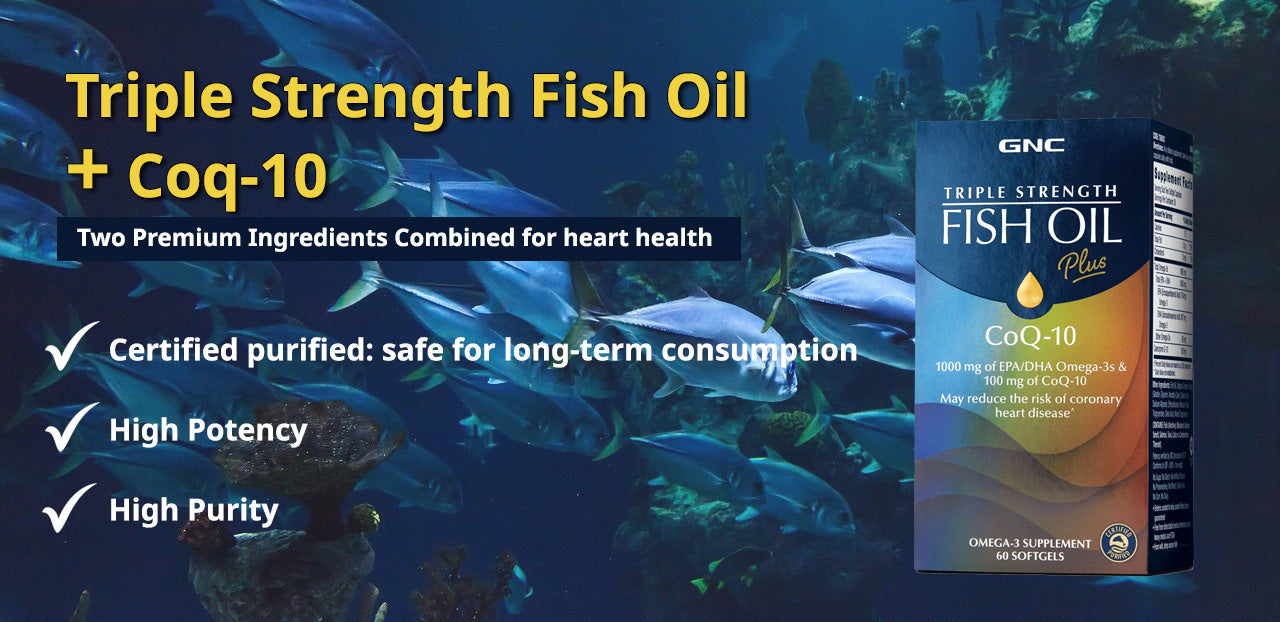 GNC Triple Strength Fish Oil Plus Coq-10 60 Softgels