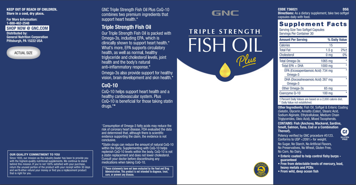 GNC Triple Strength Fish Oil Plus Coq-10 60 Softgels