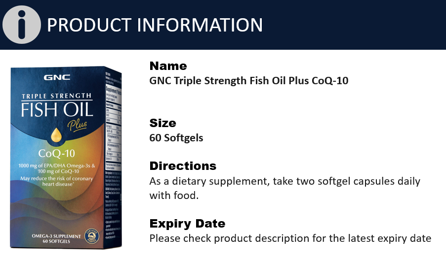 GNC Triple Strength Fish Oil Plus Coq-10 60 Softgels