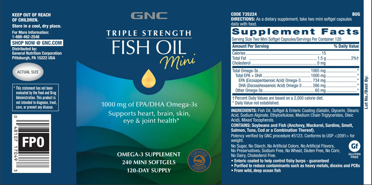 GNC Triple Strength Fish Oil Mini 240 Softgels