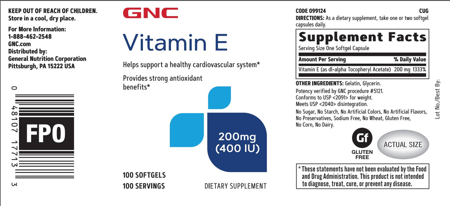 GNC Vitamin E 400 IU 100 Softgels