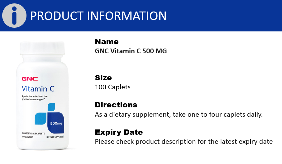 GNC Vitamin C 500 Mg 100 Vegetarian Caplets