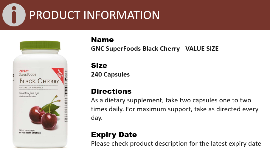 GNC SuperFoods Black Cherry VALUE SIZE 240 Capsules