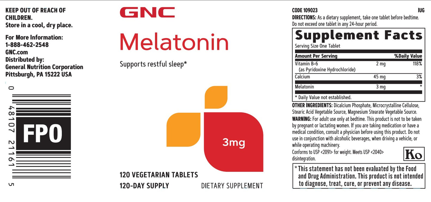 GNC Melatonin 3Mg 120 Vegetarian Tablets