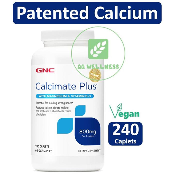 GNC Calcimate Plus with Magnesium & Vitamin D3 240 Caplets [Most Absorbable Calcium Citrate Malate]