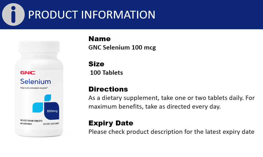 GNC Selenium 100 mcg 100 Vegetarian Tablets for Thyroid, Heart, Prostate Health