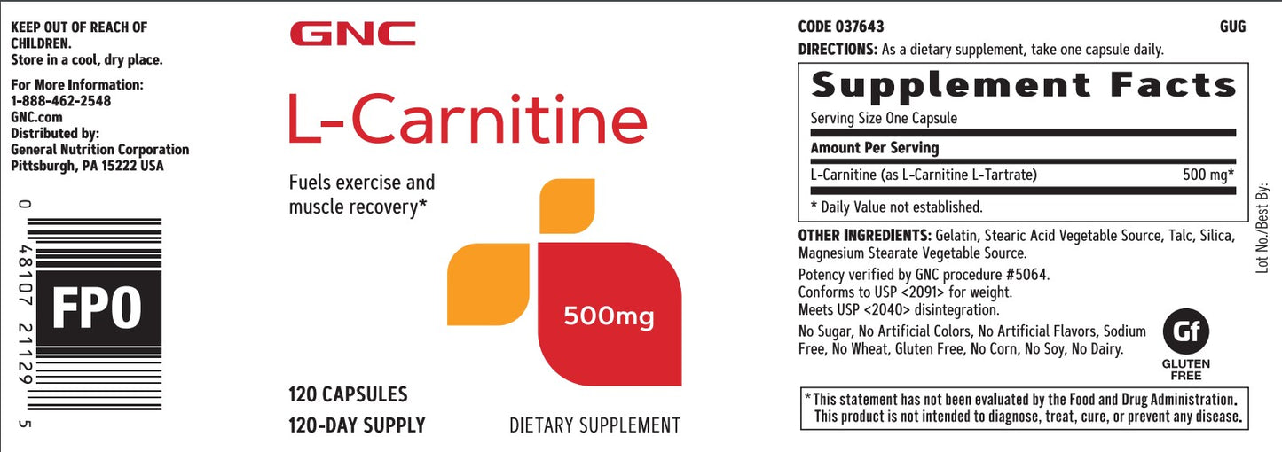 GNC L-Carnitine 500 Mg 120 Capsules