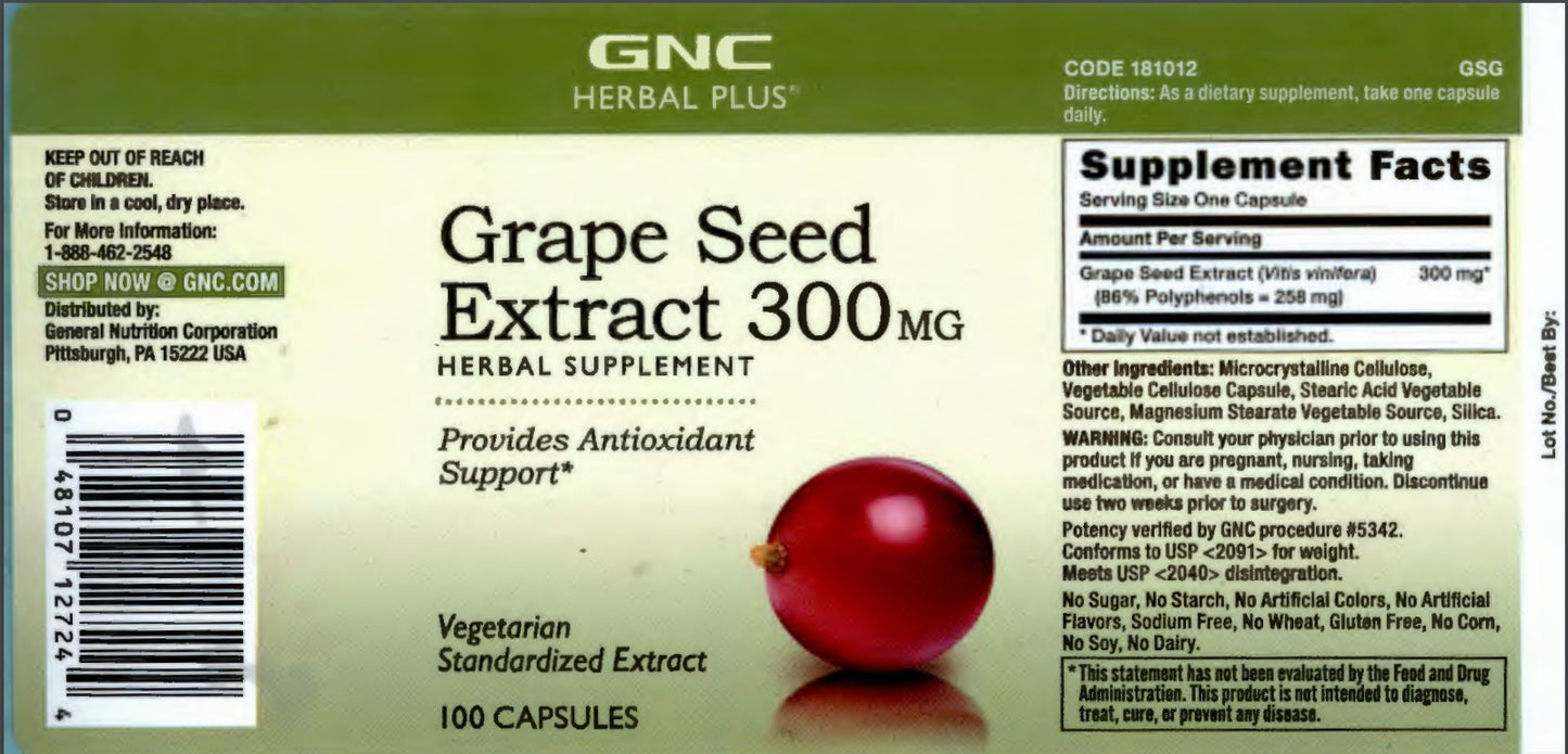 GNC Herbal Plus Grape Seed Extract 300 Mg 100 Capsules