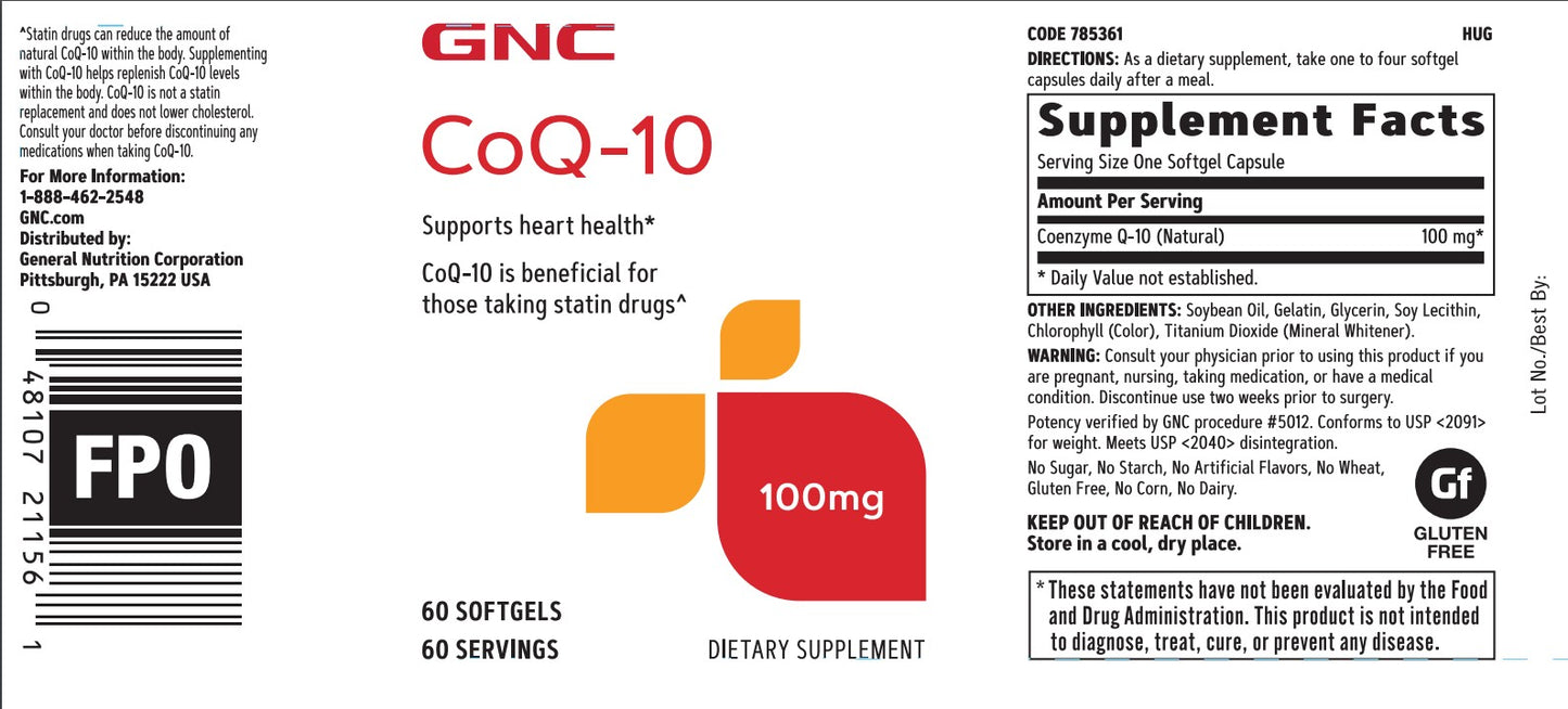 GNC CoQ-10 100 Mg 60 Softgels