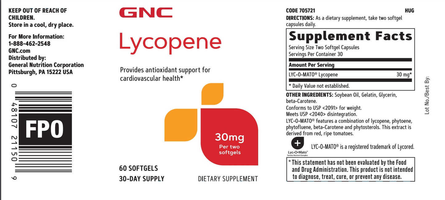 GNC Lycopene 30 Mg 60 Softgels