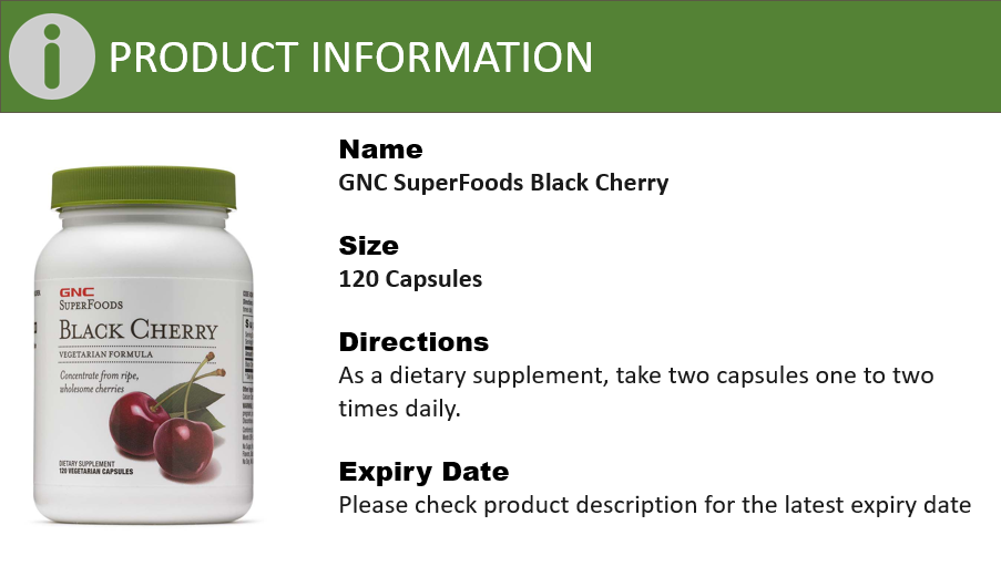 GNC Superfoods Black Cherry 120 Vegetarian Capsules [Lower Uric Acid Level Gout Joint Pain]