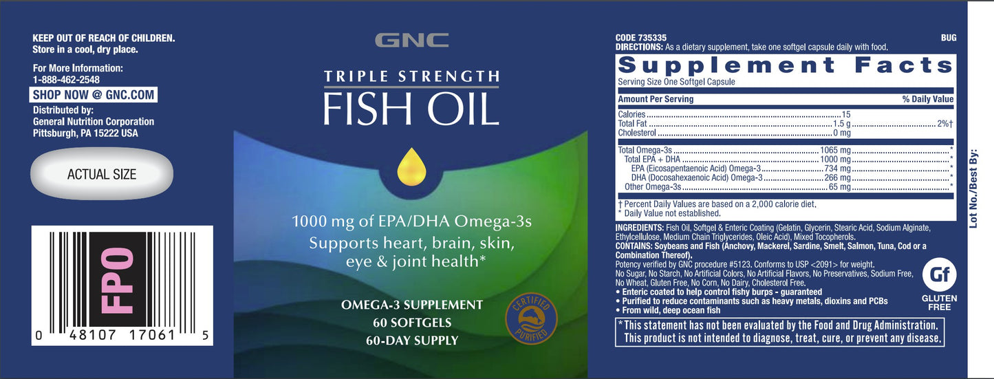 GNC Triple Strength Fish Oil 60 Softgels