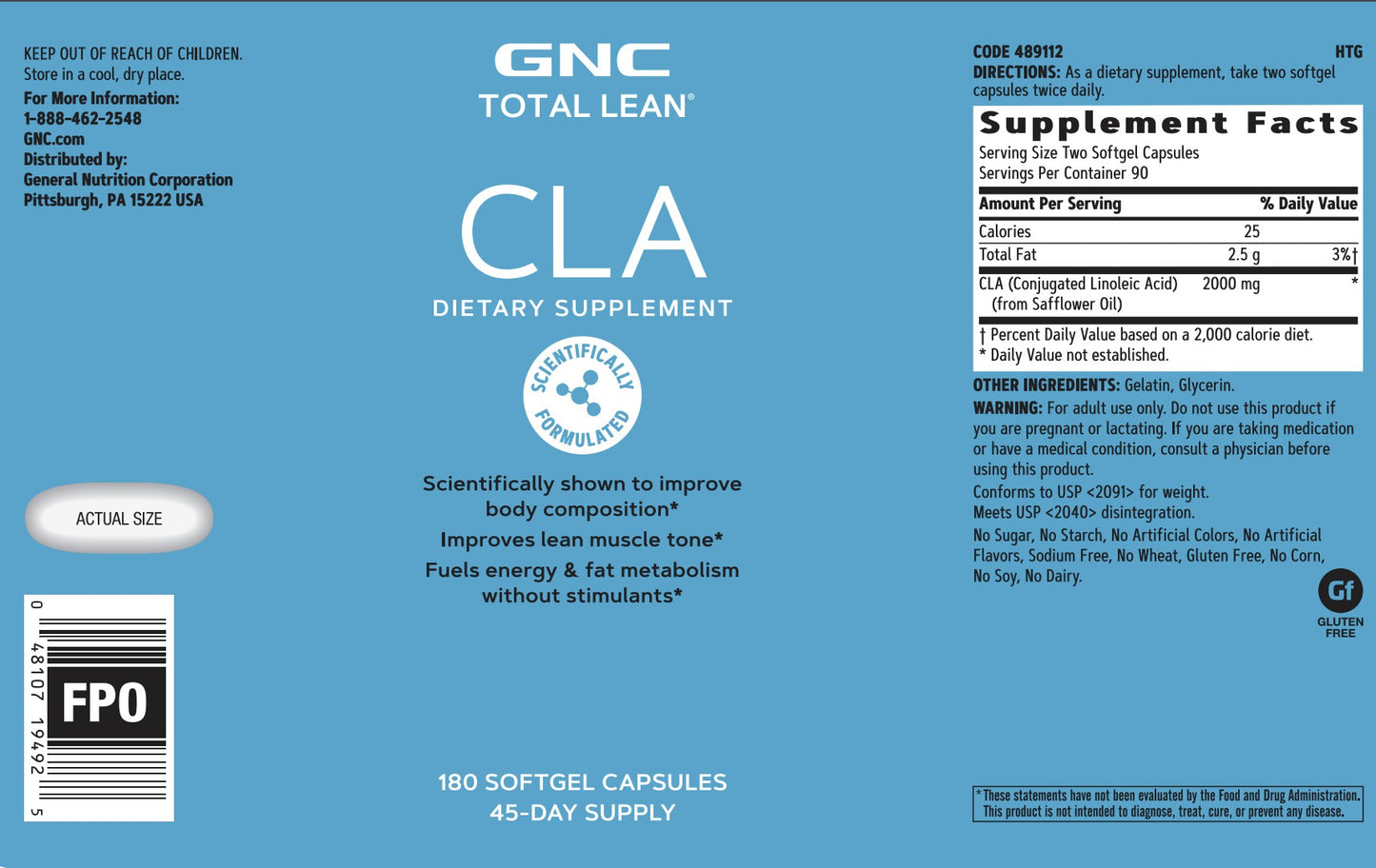 GNC Total Lean CLA 180 Softgels