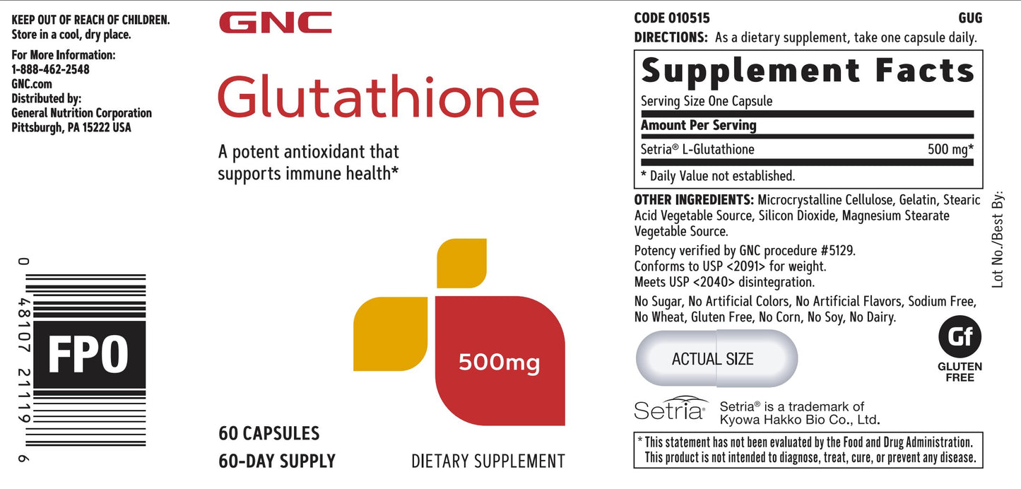 GNC Glutathione 500 Mg 60 Capsules