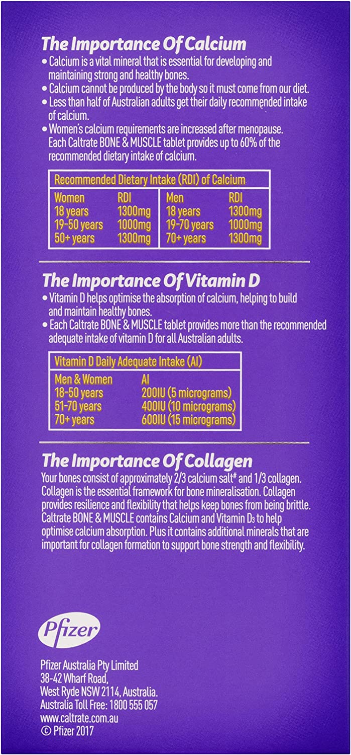 Caltrate Bone And Muscle Health 100 Tablets Joint Health, Calcium, Vitamin D, Minerals, UCII [Aus Version]