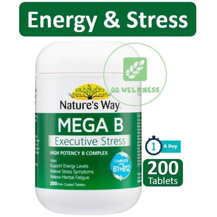 NATURE'S WAY Mega B 200 Tablets High Potency B Complex Boost Energy Ex ...