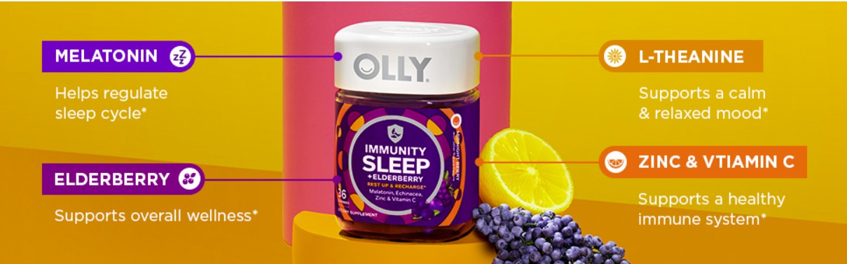 OLLY Immunity Sleep 36 Gummies Immune & Sleep Support, 3mg Melatonin, Echinacea, Zinc, Vitamin C