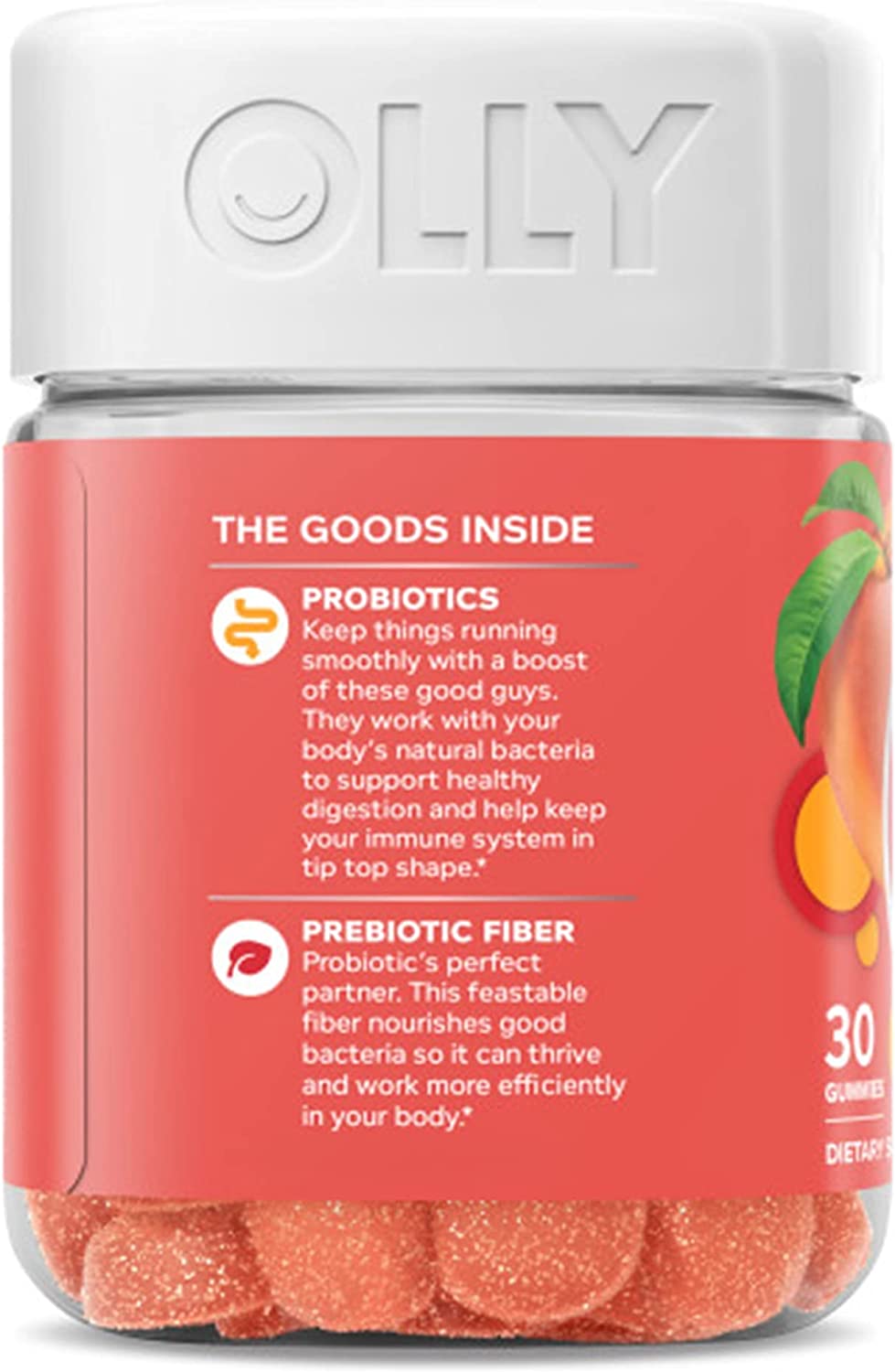 OLLY Probiotic + Prebiotic 30 Gummies Digestive Support Gut Health Balanced Belly 500 M CFUs Fiber