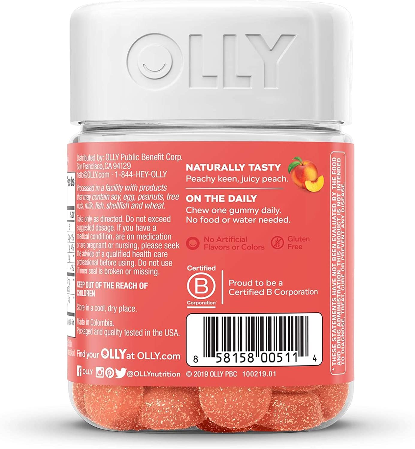 OLLY Probiotic + Prebiotic 30 Gummies Digestive Support Gut Health Balanced Belly 500 M CFUs Fiber