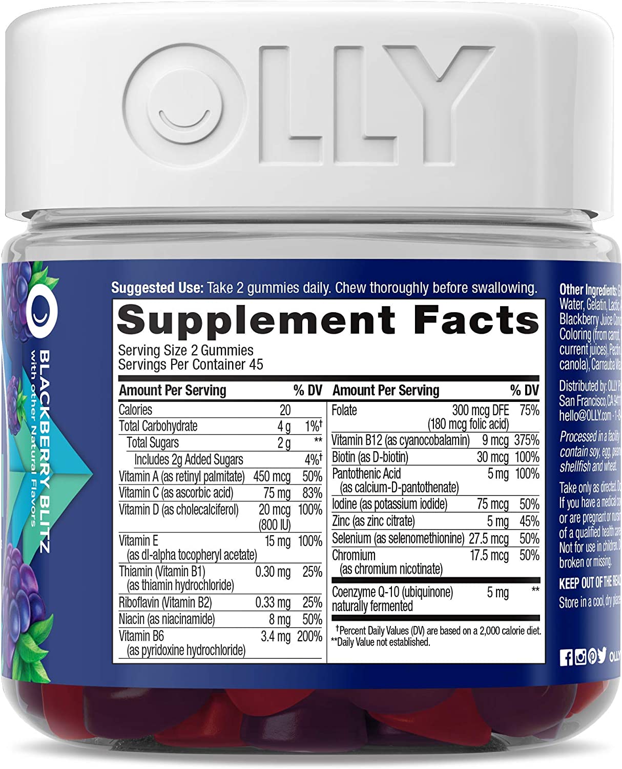 OLLY Men's Multivitamin 90 Gummies Overall Health and Immune Support Vitamins Lycopene Zinc