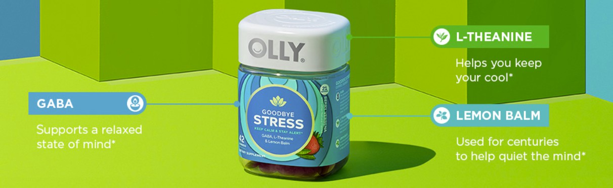 OLLY Goodbye Stress, 42 Gummies, GABA, L-Theanine, Lemon Balm, Stress Relief Supplement, Berry Flavor