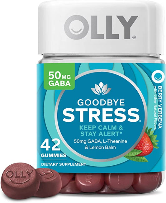 OLLY Goodbye Stress, 42 Gummies, GABA, L-Theanine, Lemon Balm, Stress Relief Supplement, Berry Flavor