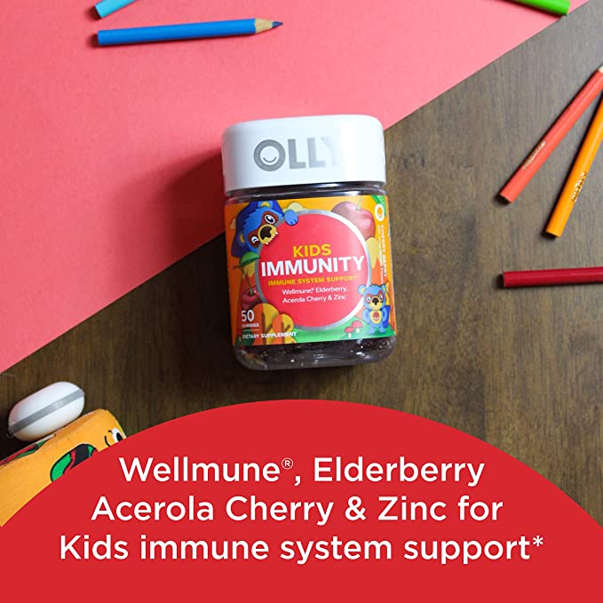 OLLY Kids Immunity 50 Gummies Vitamins With Elderberry, Vitamin C, Zinc Boost Immune System