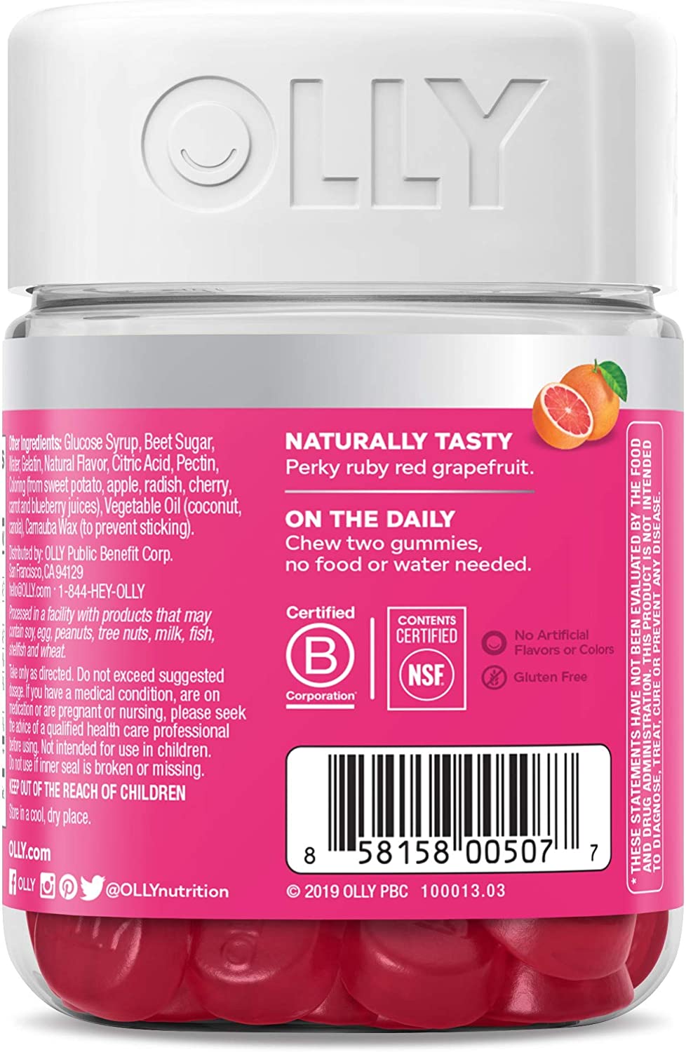 OLLY Undeniable Beauty 60 Gummies Biotin Vitamin C Keratin Grapefruit [Hair Skin Nails]